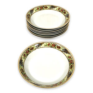 Vintage T&V Limoges La Cloche Bowls Shallow Soup Cereal Floral Gold France Set 8